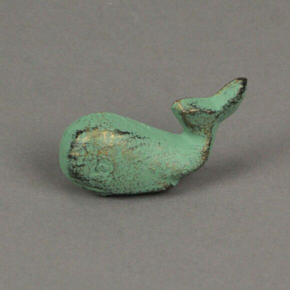 Set of 6 Verdigris Green Cast Iron Whale Drawer Pulls Bathroom Cabinet Knobs - Picture 3 of 4